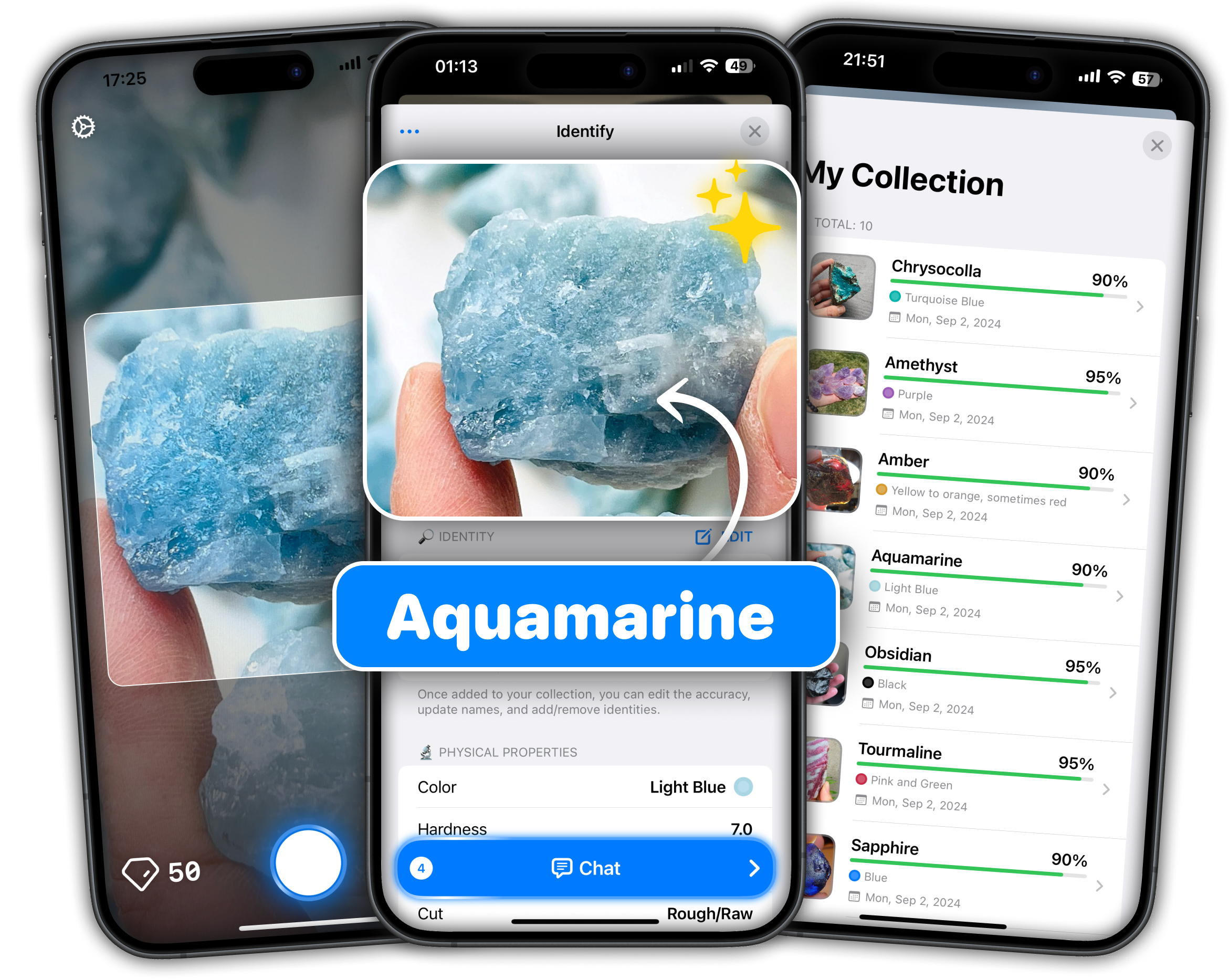 gemfinder app interface showing gemstone identification